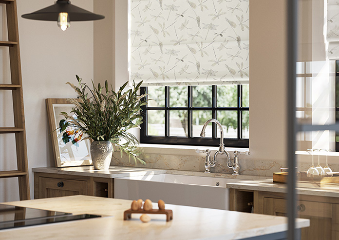 Dragonflies, Soft White - Motorised Roman Blind - Image 5